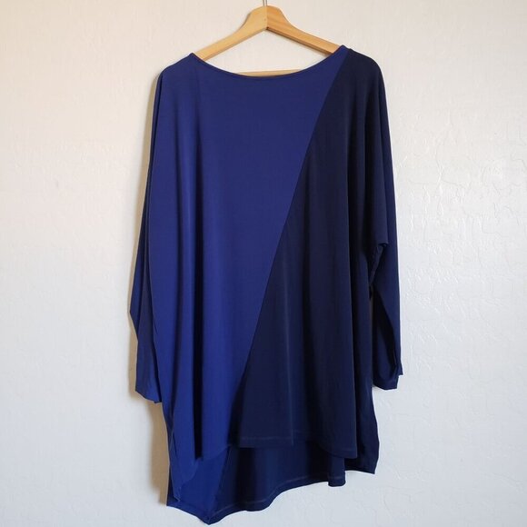 Susan Graver Liquid Knit Asymmetric Hem Tunic Top Two Tone Blue Size Women's 2X - Picture 7 of 9
